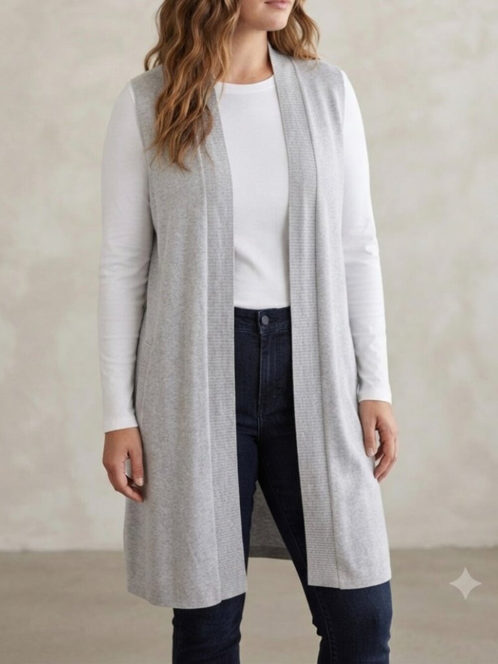 NWT Stitches & Stripes Sleeveless Long Gray Cardigan Vest Sz XL Boho Minimalist